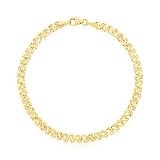 14k Yellow Gold High Polish Textured Fancy Chain Bracelet  (4.00 mm)