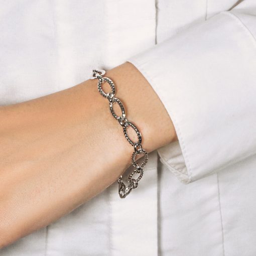 Textured Oval Link Bracelet in 14k White Gold (8.60 mm) - Image 6