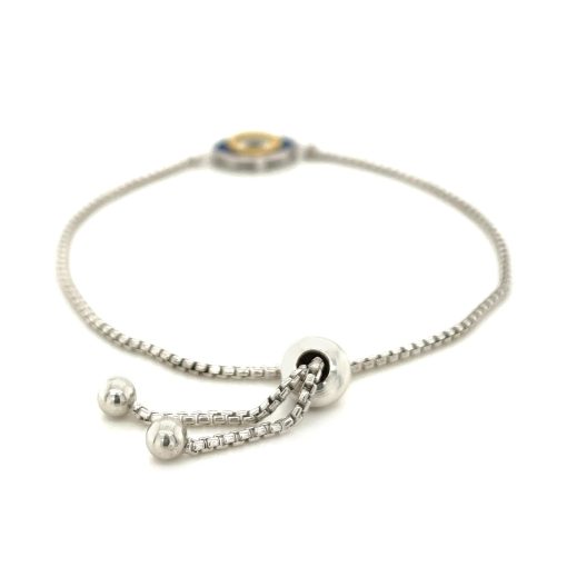 Sterling Silver Adjustable Two Toned Enameled Evil Eye Friendship Bracelet (1.00 mm) - Image 3