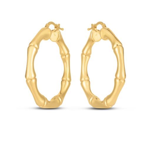 14k Yellow Gold Large Bamboo Hoops - Image 2