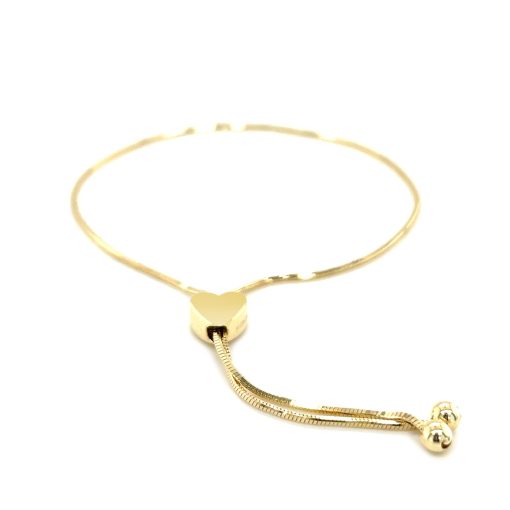 14k Yellow Gold Adjustable Lariat Style Heart Motif Bracelet - Image 3