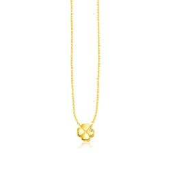 14k Yellow Gold Polished Four Leaf Clover Necklace with Diamond