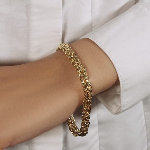 10k Yellow Gold Byzantine Design Chain Bracelet (7.00 mm) - Image 6