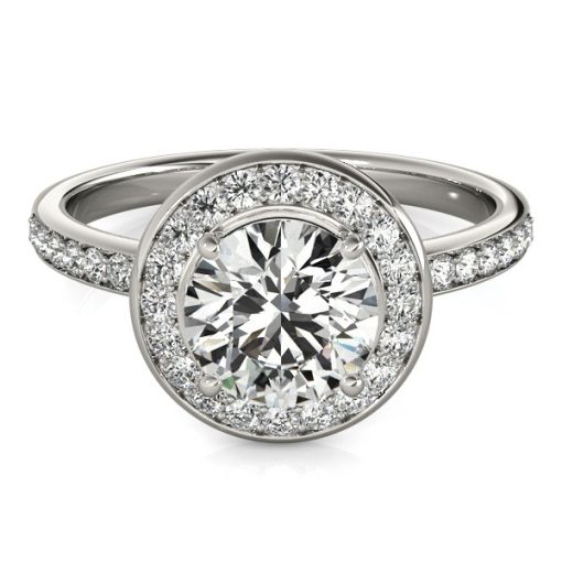 14k White Gold Round Halo Diamond Engagement Ring (1 1/2 cttw) - Image 2