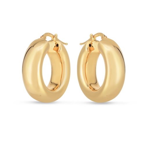 14k Yellow Gold Medium Puffy Hoops - Image 2