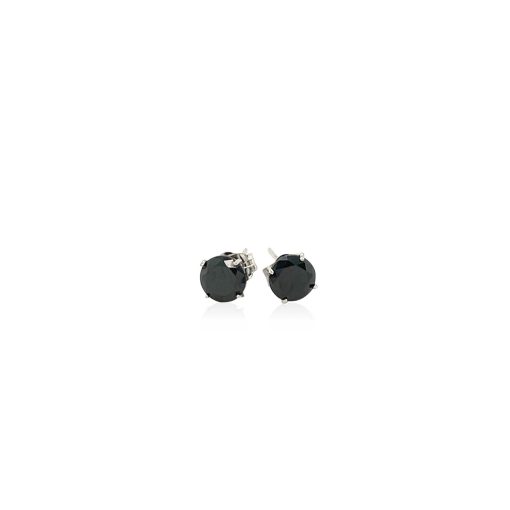 14k White Gold Stud Earrings with Black Faceted Cubic Zirconia(5mm) - Image 2