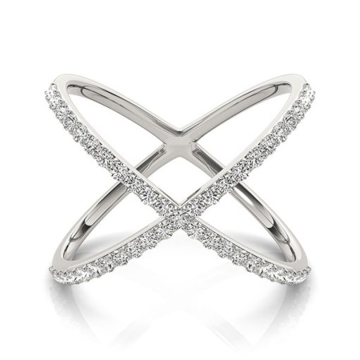 14k White Gold X Style Thin Ring with Diamonds (1/2 cttw) - Image 2