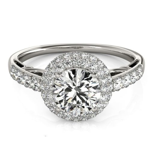 14k White Gold Halo Style Diamond Engagement Pave Shank Ring (1 1/2 cttw) - Image 2