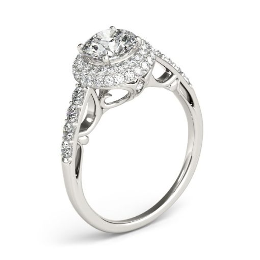 14k White Gold Halo Style Diamond Engagement Pave Shank Ring (1 1/2 cttw) - Image 3