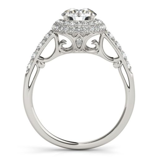 14k White Gold Halo Style Diamond Engagement Pave Shank Ring (1 1/2 cttw) - Image 4