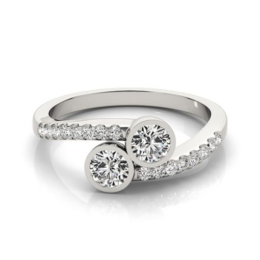 14k White Gold Round Bezel Setting Two Stone Diamond Ring (5/8 cttw) - Image 3
