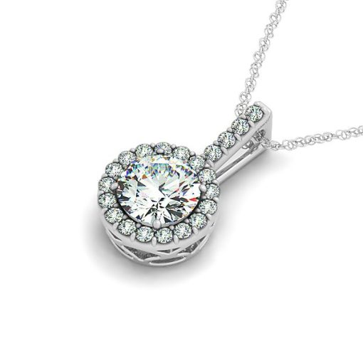 14k White Gold Diamond Halo Round Style Pendant (5/8 cttw) - Image 2