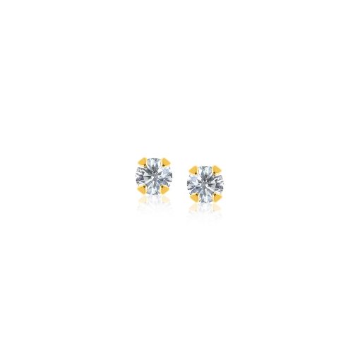14k Yellow Gold Stud Earrings with Faceted White Cubic Zirconia(2mm)