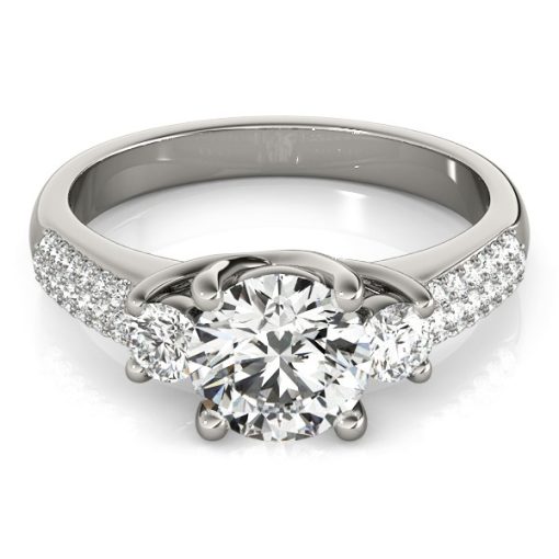 14k White Gold 3 Stone Pave Set Band Diamond Engagement Ring (1 7/8 cttw) - Image 2