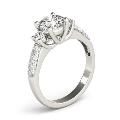 14k White Gold 3 Stone Pave Set Band Diamond Engagement Ring (1 7/8 cttw) - Image 3
