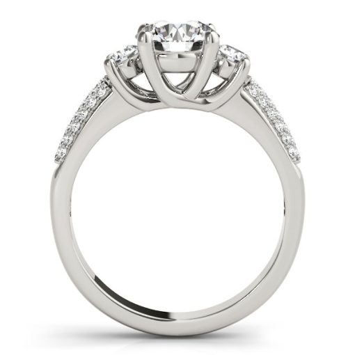 14k White Gold 3 Stone Pave Set Band Diamond Engagement Ring (1 7/8 cttw) - Image 4