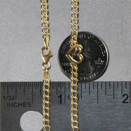 14k Yellow Gold 7 inch Curb Chain Bracelet with Heart (3.40 mm) - Image 5