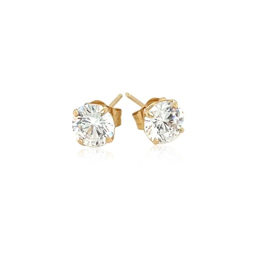 14k Yellow Gold Stud Earrings with White Hue Faceted Cubic Zirconia(5mm) - Image 2