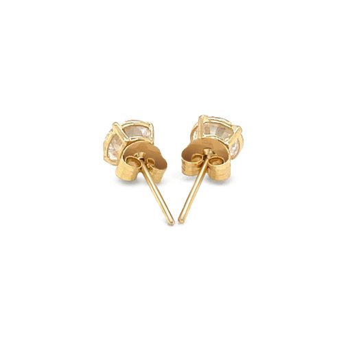 14k Yellow Gold Stud Earrings with White Hue Faceted Cubic Zirconia(5mm) - Image 3