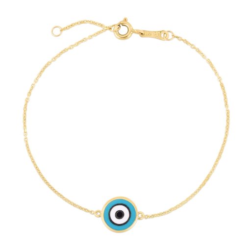 14k Yellow Gold Blue Evil Eye Bracelet (1.00 mm) - Image 2