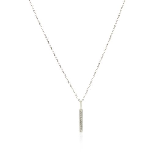14k White Gold Bar Pendant with Diamonds - Image 2