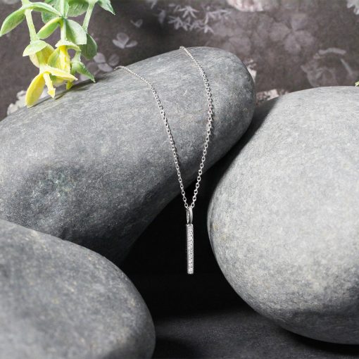 14k White Gold Bar Pendant with Diamonds - Image 4