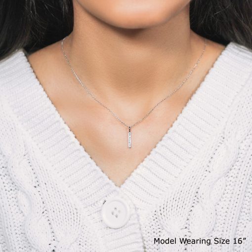 14k White Gold Bar Pendant with Diamonds - Image 6