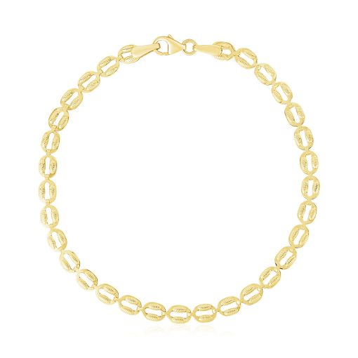 14k Yellow Gold High Polish Textured Puffed Oval Link Bracelet  (3.80 mm) - Image 2