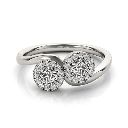 14k White Gold Halo Set Round Two Stone Diamond Ring (3/8 cttw) - Image 3