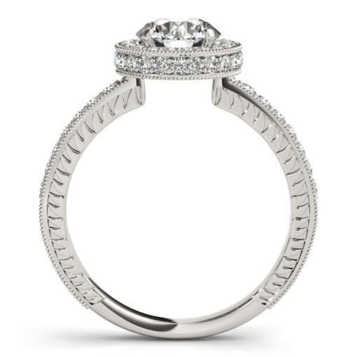 14k White Gold Milgrain Border Diamond Pave Engagement Ring (1 1/2 cttw) - Image 2