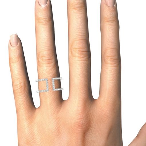 14k White Gold Modern Dual Band Style Diamond Ring (1/2 cttw) - Image 4