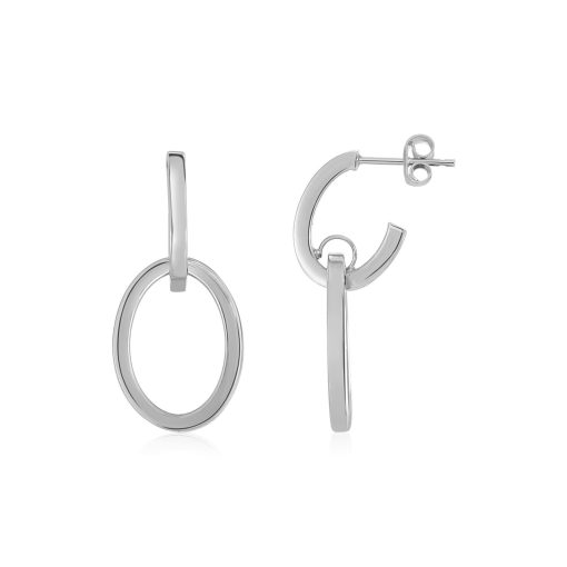 14K White Gold Interlocking Drop Hoop Earrings