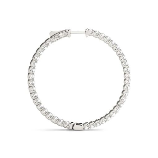 14k White Gold Diamond Hoop Earrings with Shared Prong Setting (2 cttw) - Image 2
