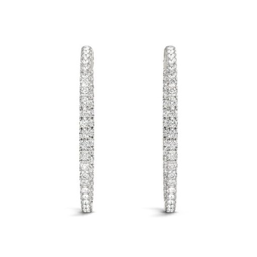 14k White Gold Diamond Hoop Earrings with Shared Prong Setting (2 cttw) - Image 4