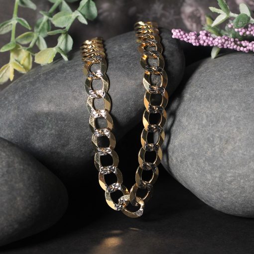 10 mm 14k Two Tone Gold Pave Curb Chain (9.70 mm) - Image 5
