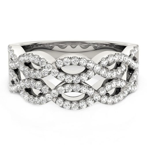 Diamond Studded Double Interlocking Waves Ring in 14k White Gold  (5/8 cttw) - Image 2