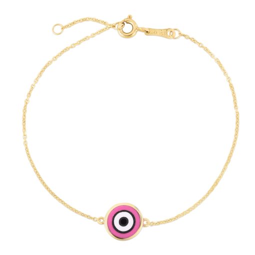 14k Yellow Gold Pink Evil Eye Bracelet - Image 2