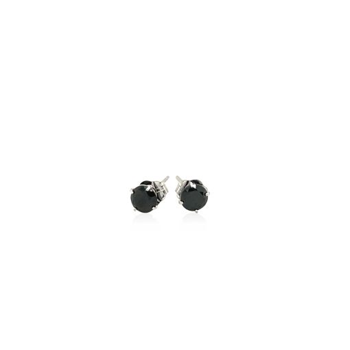 14k White Gold Stud Earrings with Black Cubic Zirconia(4mm) - Image 2