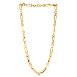 14k Yellow Gold Italian Alternating Paperclip Round Links Chain Necklace