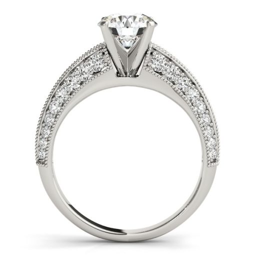 14k White Gold Pronged Round Antique Diamond Engagement Ring (1 1/2 cttw) - Image 2
