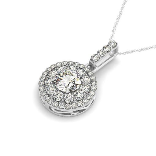 14k White Gold Diamond Halo Round Shape Pendant (1 1/4 cttw) - Image 2