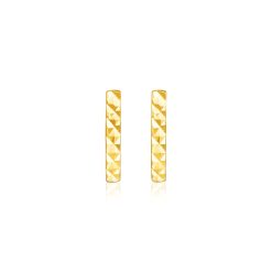 14k Yellow Gold Textured Bar Earrings