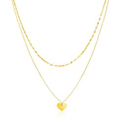 14k Yellow Gold 18 inch Two Strand Necklace with Heart Pendant