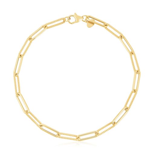 14k Yellow Gold High Polish Alternating Bead Paperclip Bracelet  (3.50 mm) - Image 2