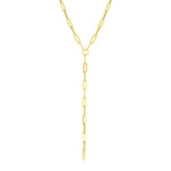 14k Yellow Gold Paperclip Chain Lariat Necklace