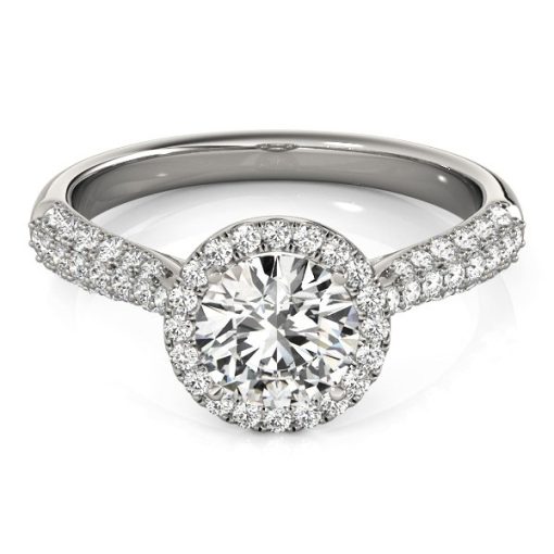 14k White Gold Halo Diamond Engagement Ring with Pave Band (1 1/3 cttw) - Image 2