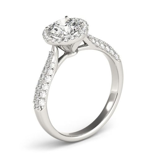 14k White Gold Halo Diamond Engagement Ring with Pave Band (1 1/3 cttw) - Image 3