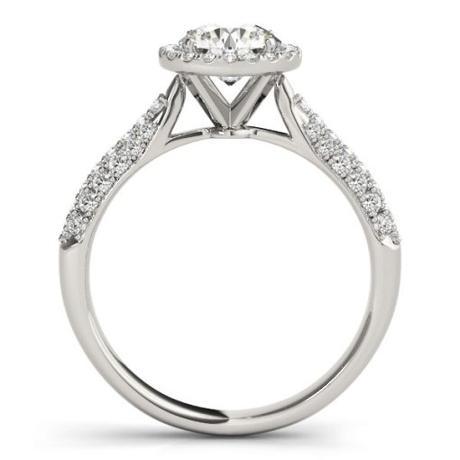 14k White Gold Halo Diamond Engagement Ring with Pave Band (1 1/3 cttw) - Image 4