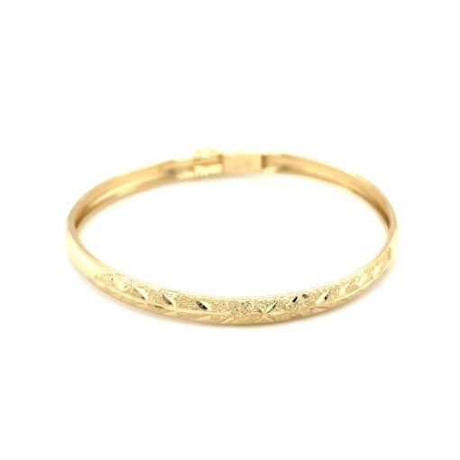 10k Yellow Gold Dome Childrens Diamond Cut Florentine Bangle (4.00 mm) - Image 2