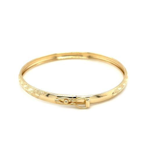 10k Yellow Gold Dome Childrens Diamond Cut Florentine Bangle (4.00 mm) - Image 3